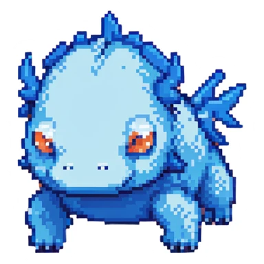 blue Minecraft axolotl, authentic blocky style and proportions, pixel art sticker