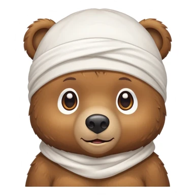 Brown bear wearing a white durag on its head, cute face sticker