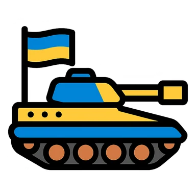 Modern Ukrainian tank with flag elements, color outline icon style sticker