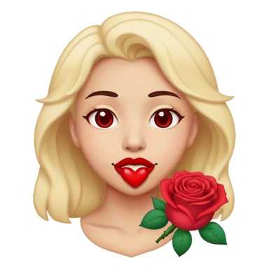 A emoji of someone with love heart eyes and a rose in their mouth  sticker