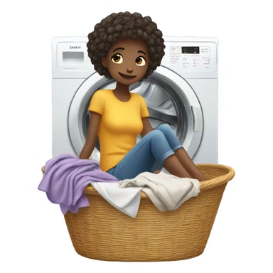Girl laying on a tall pile of clothes in a laundry basket sticker