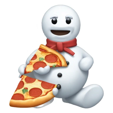 Christmas snow man eating pizza sticker