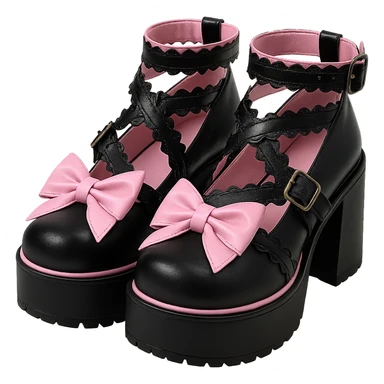 BLACKPINK-inspired gothic shoes, no hearts, black and pink, cute, remove background sticker