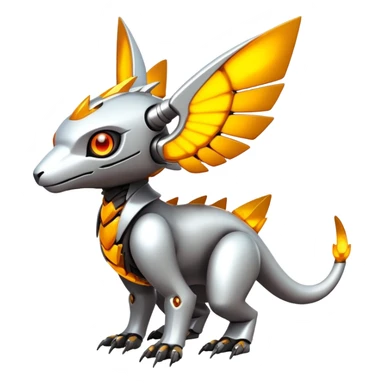  exotic futuristic warm-colored modern cyber-Fakémon-Digimon-Trico-creature sticker