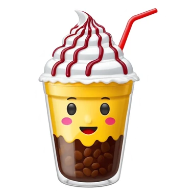minimal LINE emoji shaved ice in a clear MEGA COFFEE cup, red beans and milk drizzle on top, ‘MEGA’ in bold yellow on the cup, no face, clean look sticker