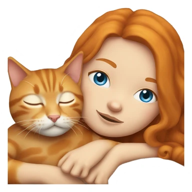 Ginger girl with blue eyes sleeping with a cat sticker