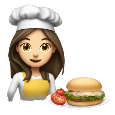 Brunette long haired girl in a cook hat makes dinner  sticker