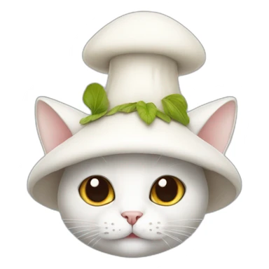 white cat in a mushroom hat with ears sticker
