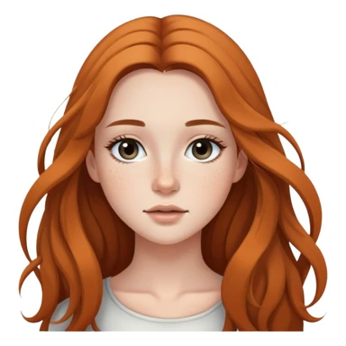 young woman with flowing long hair, dark black eyes, natural makeup, and cute freckles sticker