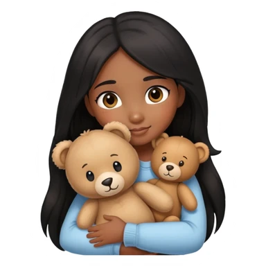black long hair girl hugs a mini teddy bear sticker