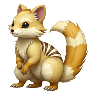 Rare realistic cream-colored, blonde-fur, ginger-fur, white beige edgy badass epic pretty beautiful handsome gorgeous aesthetic colorful vibrant Vernid-Furret-Linoone-Salandit-Amaura-species-Fakemon-creature by LiLaiRa, random markings, (full body) sticker