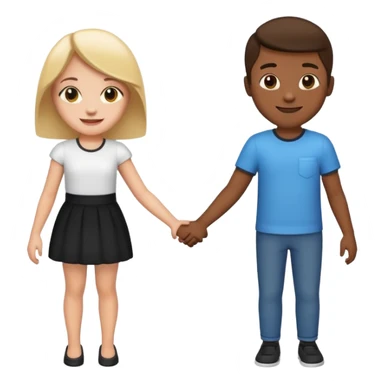 black boy and white girl, holding hands, apple style emoji sticker