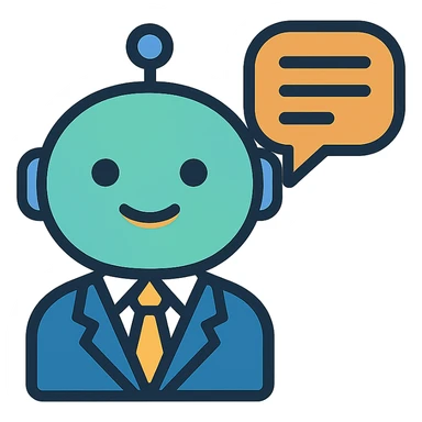 small professional AI chatbot emoji, with a speech bubble, businesslike appearance, clean lines sticker