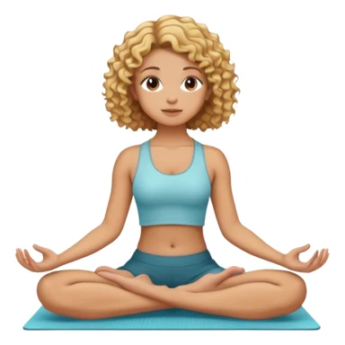 emoji of a girl with tan ish skin and short curly blonde/ brown hair in the sitting yoga position sticker