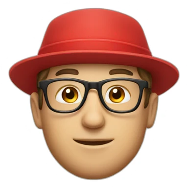 European guy with a hat, a red polo and glasses sticker