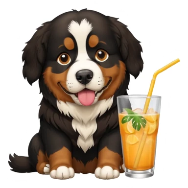 Bernese mountain dog sipping a tropical drink sticker
