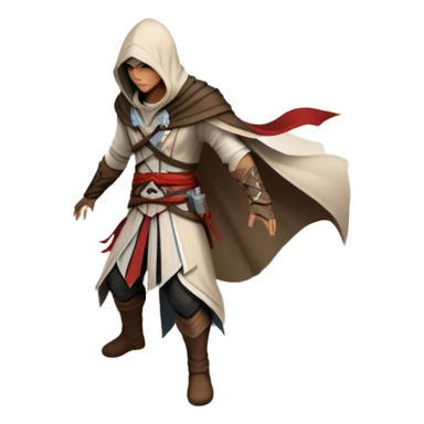 An icon representing an adventure game, inspired by Assassin's Creed. The design features a heroic character in hooded attire, scaling a tall building in a historical cityscape. The background shows ancient architecture and hidden symbols, symbolizing exploration and stealth. Transparent background sticker