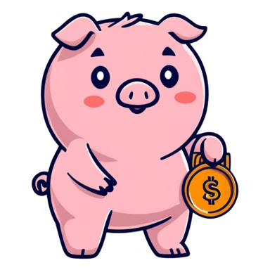 cute penny coin mascot with arms and legs, holding a piggy bank, financial advisor character sticker