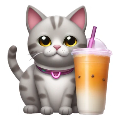 A cat wearing AirPods Max and drinking bubble tea sticker