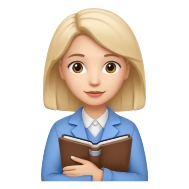 Cute female psychologist character, friendly and professional, holding a notebook, therapy office background, cartoon style, white background sticker