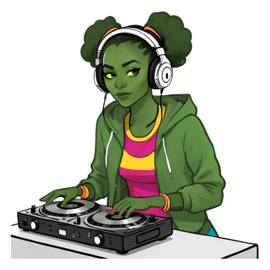 A black girl dj with turntables sticker