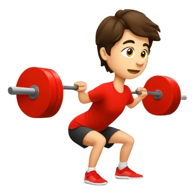brunette boy in red t-shirt doing a snatch squat sticker