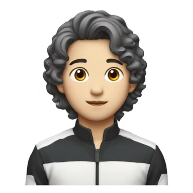 young guy with small wavy hair korean race suit with side profile sticker