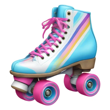 A vintage roller skate with a white leather boot, rainbow stripes, and bright pink wheels. Add a pastel blue lace detail and a faint shadow for a classic 80s vibe.  ' sticker