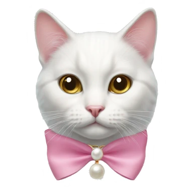 white cat with pearl collar with pink bow sticker