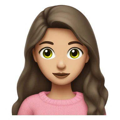 Brunette girl with long hair and green eyes in a pink sweater sticker
