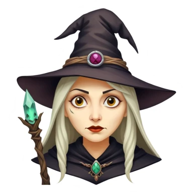 Baba Yaga sorceress woman, classic witch hat, mysterious expression sticker