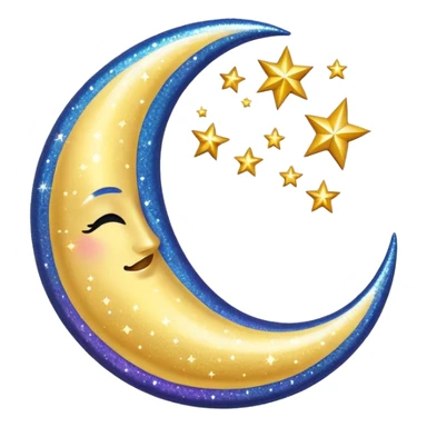 Glitter cian crescent moon sticker