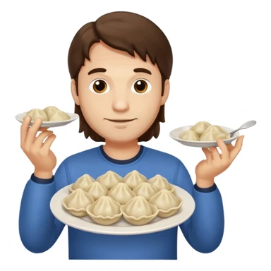 holding dumpling plate man long hair sticker