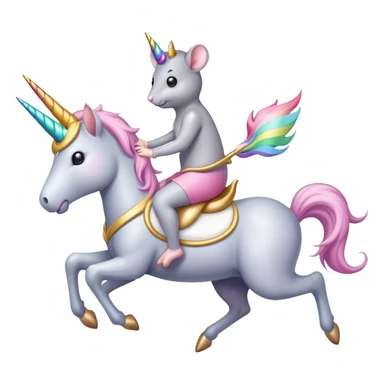 A gray mouse riding a unicorn sticker