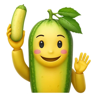 Android smiley face yellow body holding a cucumber upwards by his yellow hand sticker