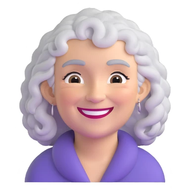 older lady with silver curly hair smiling sticker
