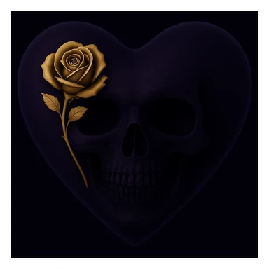 Change the heart to a purple-black gradient while keeping the gothic rose accent and subtle skull motif, mysterious and gothic. Maintain the gothic and mysterious style in the image. sticker