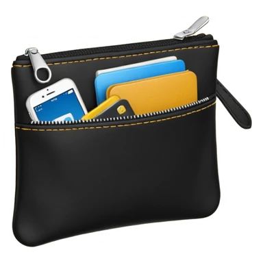 small zipper pouch with essentials, sticker