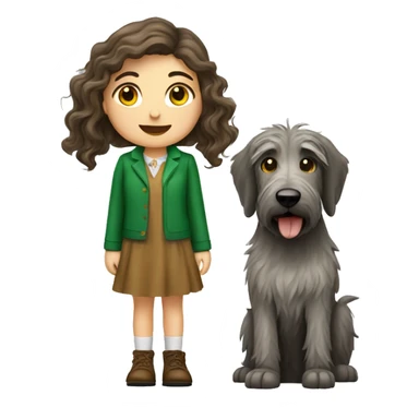 Brown wavy hair girl and an Irish wolfhound dog sticker