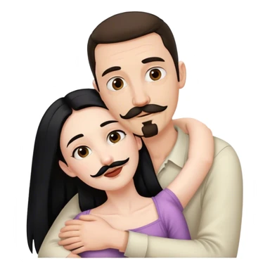 Couple, Tall pale man with brown mustache and goatee, hugging small pale woman long with black hair sticker
