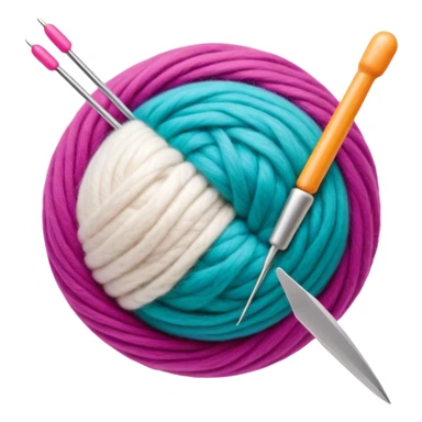 Felt crafting icon, wool fibers being felted, textured wool ball, needle and felting mat, minimalistic style, clean lines, transparent background. sticker