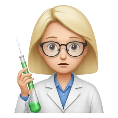 Frowns with Glasses,  Disappointed Scientist: Lab coat, thin glasses, holding test tube, upset expression
 sticker