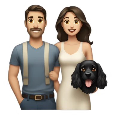 brunette man with a brunette woman with a black medium dog sticker