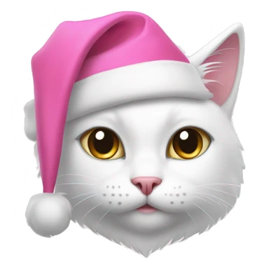 white cat with pink santa hat sticker
