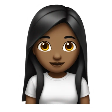 Girl with long, straight black hair, a little dark complexion and a white t-shirt sticker
