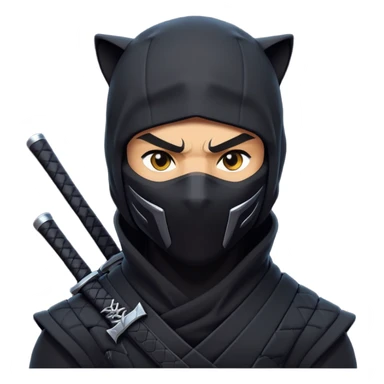 clash-of-clans-aesthetic_-cinematic-mysterious-male-ninja-portrait-emoji, rendered in a flat, vector-style similar to standard emojis with minimal shading and bold, simplified shapes, head slightly turned, revealing only intense, focused eyes, perched on a sleek panther moving silently through the shadows. sticker