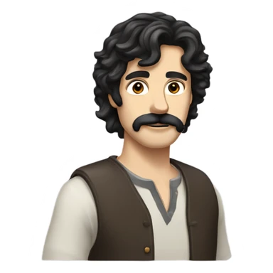 Guy with and pale skin and  black mustache and facial hair and shoulder length dark shaggy hair and hazel eyes  sticker