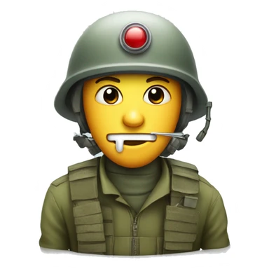 face with thermometer in mouth and military helmet on the head sticker