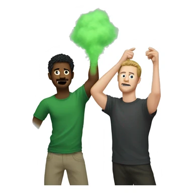 2 men, 1 white man whos emitting a green mist from hsi armpit, the other man is melling his armpit in disgust sticker