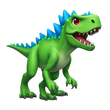 a green trex with blue spikes and full  red eyes, full body
 sticker